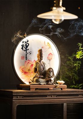 Thác Trầm Hương Đại Thế Chí Bồ Tát Có Vòng Tròn Led Kèm Đế Gỗ